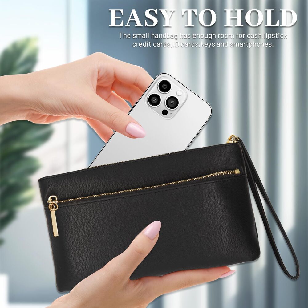 4285 Small Leather Wristlet Wallet Clutch Handbags Purses Cellphone Credit - Picture 7 of 8